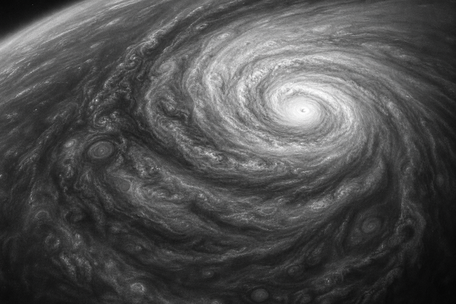 Long-exposure plate of a spiral cyclone in a dense alien atmosphere